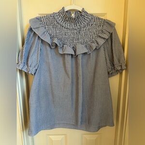 Sail to Sable Smocked Ruffle Seersucker Top size XL
